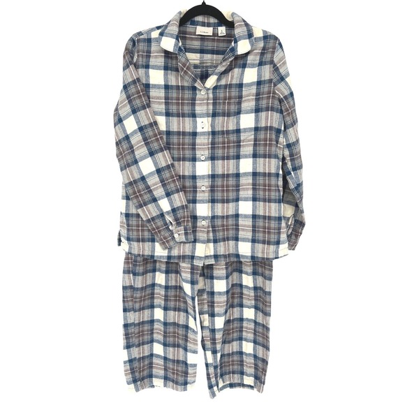 L.L.Bean Womens Flannel Pajama Set Blue Plaid 100% Cotton Small GUC - Picture 2 of 14